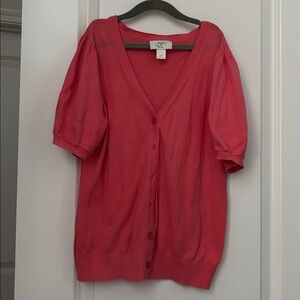 LOFT Coral V-Neck Button-Up Cardigan